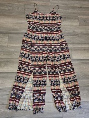 Navy & Multi Striped Elephant Print Spaghetti-Strap Jumpsuit 3X